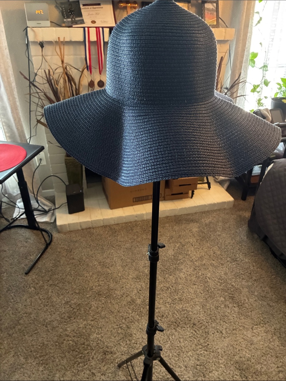 Unknown Brand Navy Wide-Brim Straw Sun Hat